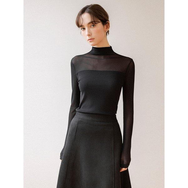 시어 텐션 하이넥 블라우스_2color