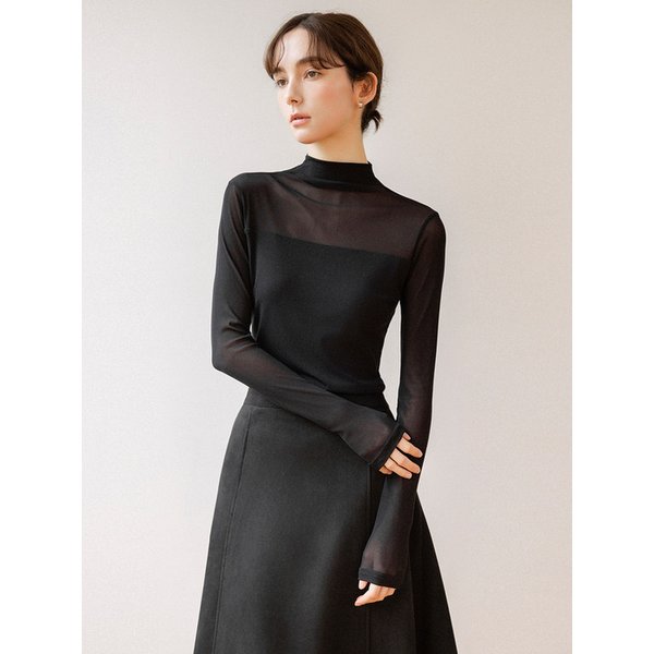 시어 텐션 하이넥 블라우스_2color