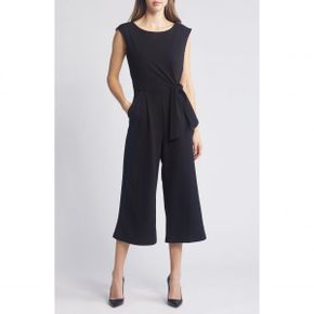 4322969 Tahari ASL Side Tie Scuba Crepe Crop Wide Leg Jumpsuit