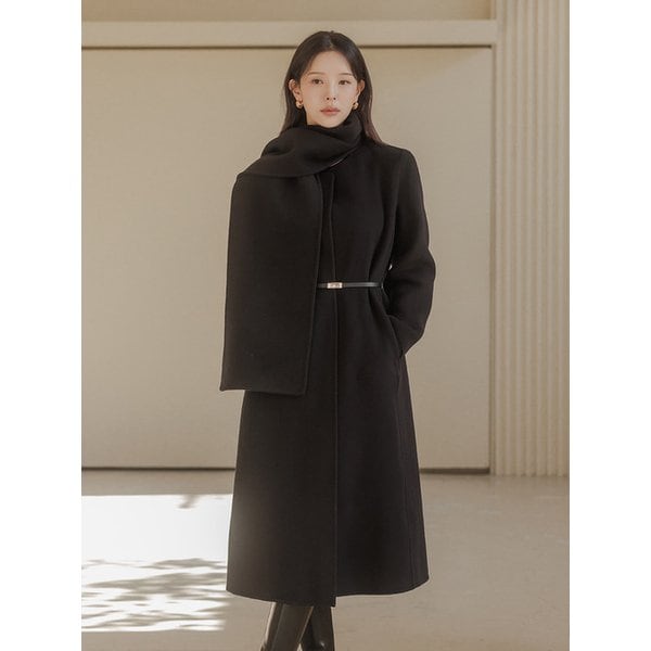 머플러 울캐시 핸드메이드 코트_Black