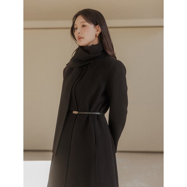 머플러 울캐시 핸드메이드 코트_Black