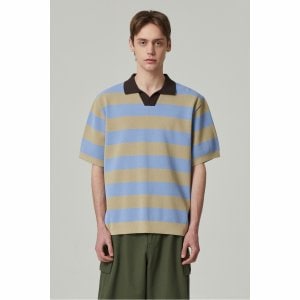 커스텀멜로우 bold stripe collar sweater (short-sleeved)_CWWAM24406BEX