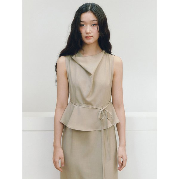 Cowl Neck Peplum One-piece_beige