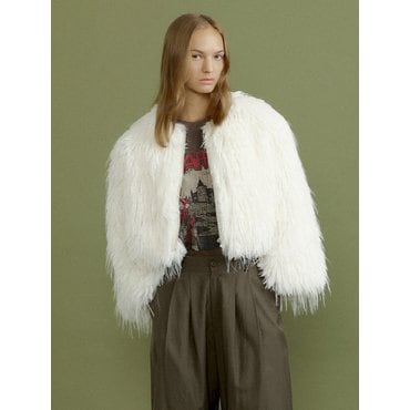 몰리올리 JX zip-up crop fur jacket [ivory]
