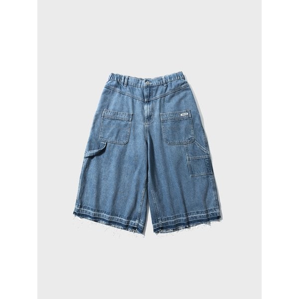 Reverse Double Knee Half Pants - Light Blue