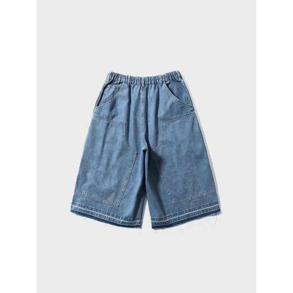 Reverse Double Knee Half Pants - Light Blue