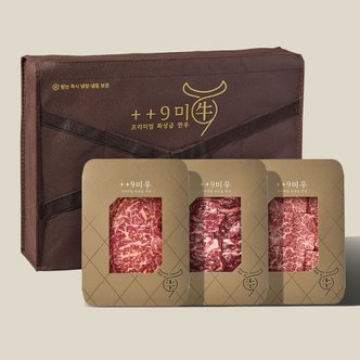 구미우 [냉장]1++No9등급 투뿔 한우 눈꽃갈비 구이 선물세트 900g (등심300g/갈비살300g/살치살300g)