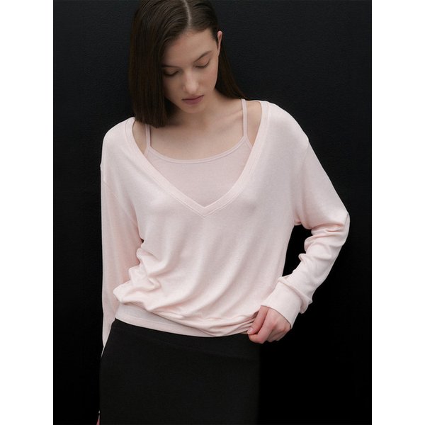 Layered V-Neck T-shirt (Pink)