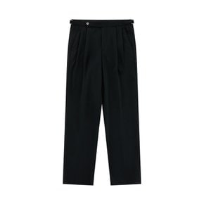 Wool worsted adjust 2Pleats relaxed Trousers (Black)