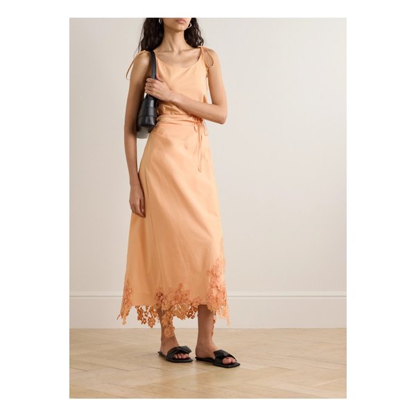 비대칭 코드 레이스 트리밍 코튼 맥시 랩 드레스 오렌지 1647597332486684