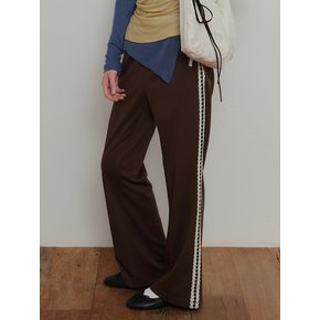 Lace Trim Track Pants - Brown