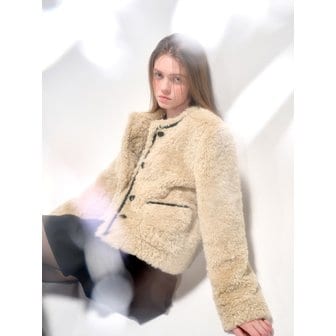 에트몽 Round Trimmed Fur Coat, Beige