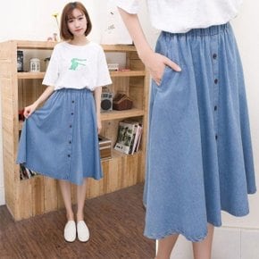 캐주얼 청치마 버튼 밴딩 데님 스커트