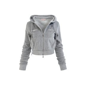 Signature Velvet Hoodie Zip up Melange Grey