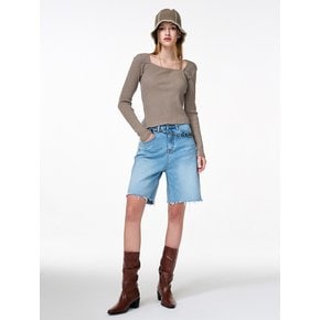 Square Neck Slit T-Shirt, Ash Brown