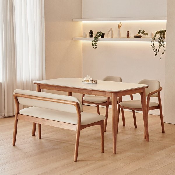 동서가구 로라 4인용 원목 세라믹 식탁 세트 1400 (의자2+2인 벤치1) DF927587