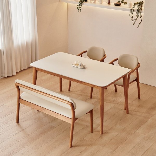 동서가구 로라 4인용 원목 세라믹 식탁 세트 1400 (의자2+2인 벤치1) DF927587