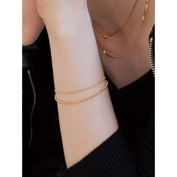 (실버925_14k Gold plated) Willow 레이어드 두줄 은 팔찌  _2Color