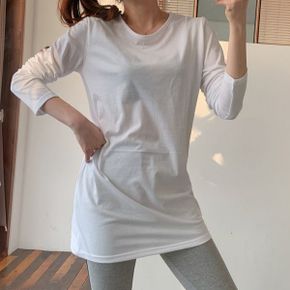 순면 루즈 베이직 슬라브 긴팔 롱티셔츠_P329463543