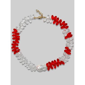 모던에브리데이 Red and Crystal Bead Pearl Necklace