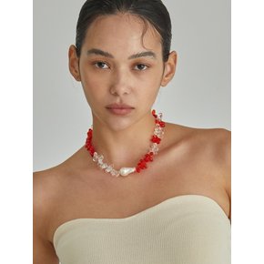 Red and Crystal Bead Pearl Necklace