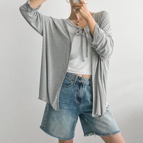 무지 긴팔 끈 가디건 오버핏 간절기 레이어드 봄 가을 오픈 아우터_P435371089