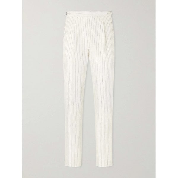 미스터 피 테이퍼드 플리츠 핀스트라이프 리넨 수트 팬츠 46376663163004718