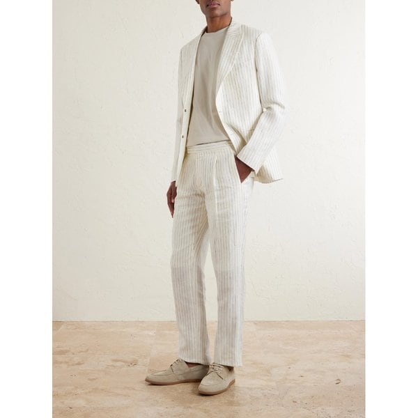미스터 피 테이퍼드 플리츠 핀스트라이프 리넨 수트 팬츠 46376663163004718