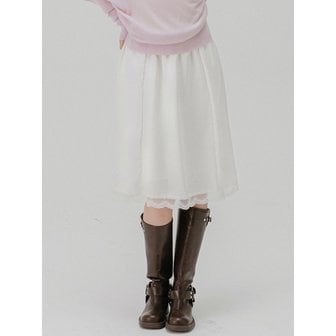 멜로토리 레이스 사틴 미디 스커트 (아이보리)