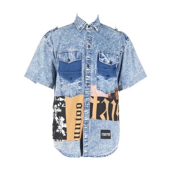 25FW DENIM BEIGE  COLLAGE GRAPHICS PATCH-WORK SHIRT