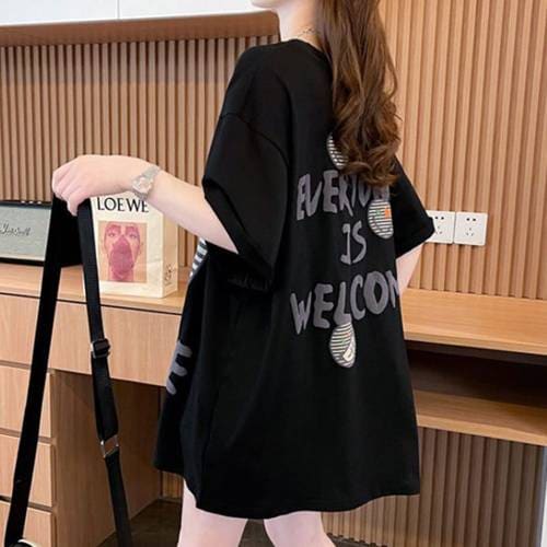NT3414 여성 캐주얼 루즈핏 프린팅 라운드넥 반팔 티셔츠