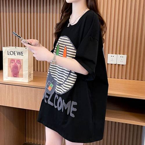 NT3414 여성 캐주얼 루즈핏 프린팅 라운드넥 반팔 티셔츠