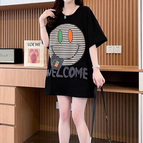 NT3414 여성 캐주얼 루즈핏 프린팅 라운드넥 반팔 티셔츠
