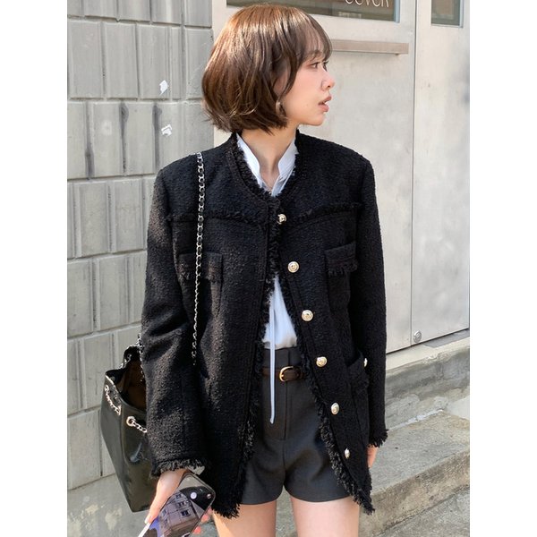 [지인,유니 PICK](1차 리오더) OVER-FIT ALICE TWEED JACKET [IVORY][BLACK]