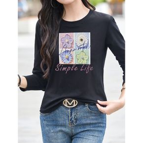 유화 플라워 프린트 긴팔 티셔츠 G5FTS029P_P406262854