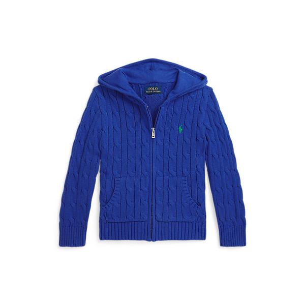 폴로 키즈 남아 2-7세 케이블 코튼 후드 풀 지퍼 스웨터(CWPOSWEB6820698401)