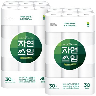 자연쓰임 천연펄프 화장지 그린 3겹 30m 30롤 2팩, 광폭 106mm