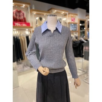 플라스틱아일랜드 [시흥점] 배색 셔츠 카라 니트 풀오버 (PS1KL683)