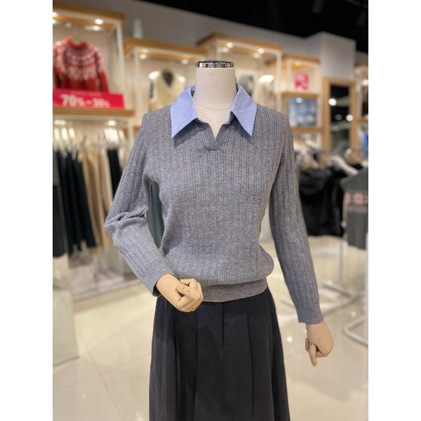 [시흥점] 배색 셔츠 카라 니트 풀오버 (PS1KL683)
