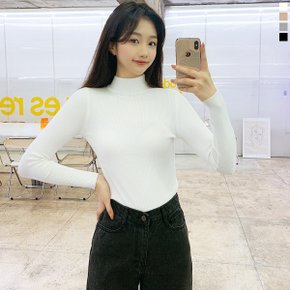 부드러운 골지 반목 니트 여성 스판 목폴라 티셔츠 긴팔  4color _P090687481