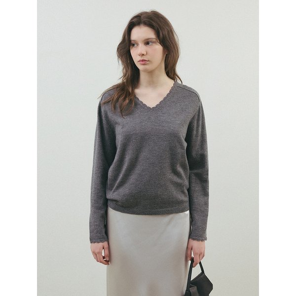 블룸 레이스 브이넥 니트_Melange