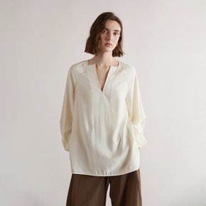 YY_Loose v-neck ivory wool shirt