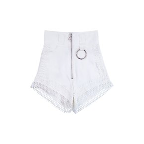 CAT SERIES WHITE DENIM  LACE DETAIL PANTS