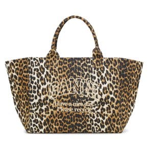 [GANNI LEOPARD OVERSIZED CANVAS] 가니 레오파드 오버사이즈 캔버스 토트백 쇼퍼백