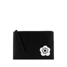 Black leather large Kenzo Stamp clutch BLACK