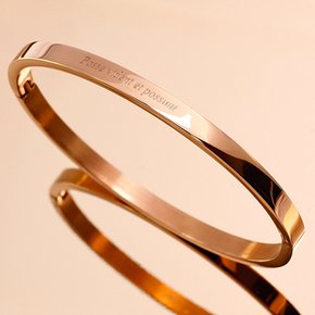 [각인팔찌]4mm Lettering Rose Gold Simple Bangle