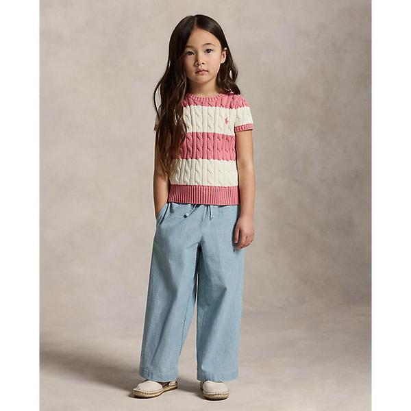 폴로 키즈 여아 2-6세 인디고 샴브레이 와이드 레그 팬츠(CWPOPNTR4G20140400)