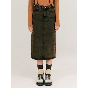 Color-dying Denim Skirt_Dark Brown