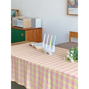 핑크 레몬 빈티지 체크 테이블보 식탁보