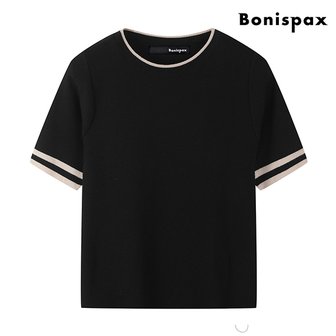 보니스팍스 라운드넥 심플 데일리 배색 반팔 니트 (XO1KT010L0)